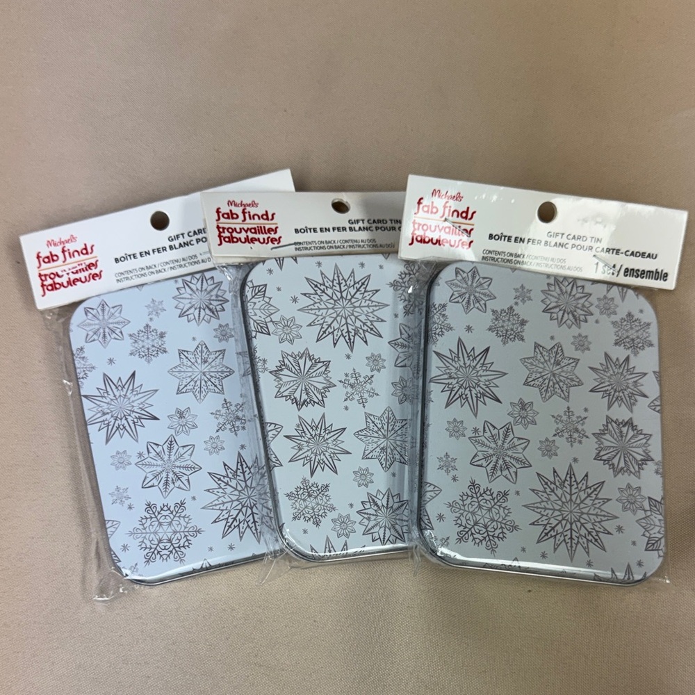 Michaels Snowflake Gift Card Tins - Silver (Set of 3) to from area 3 lids 3 base